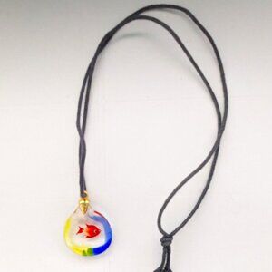 Glass Fishbowl Swimming Goldfish Pendant Corded Necklace